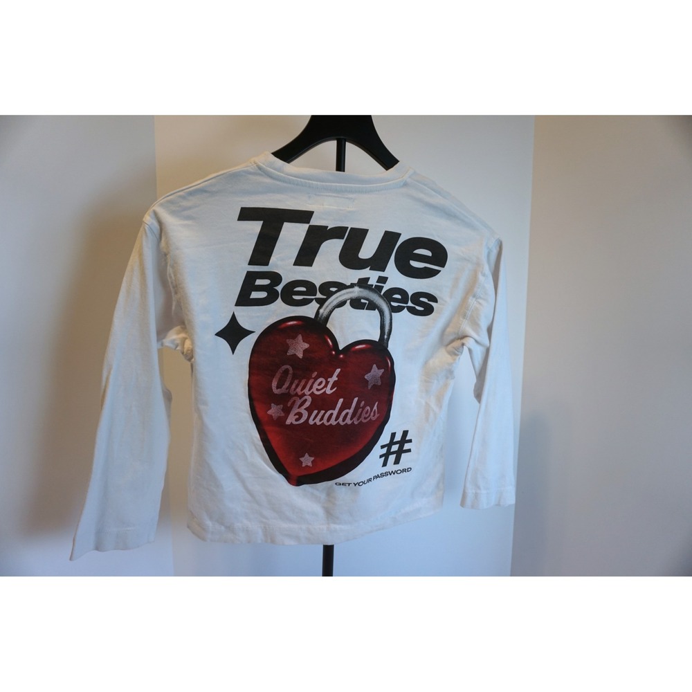 Zara Kids White True Besties Quiet Buddies Graphic Long Sleeve T-Shirt Size 9-10